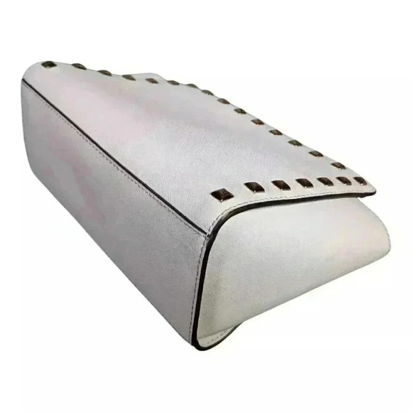 Michael Kors Selma Studded Shoulder Crossbody White Leather Gold Small - Picture 5 of 10